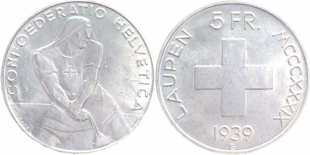 Foto Schweiz 5 Franken Silber 1939