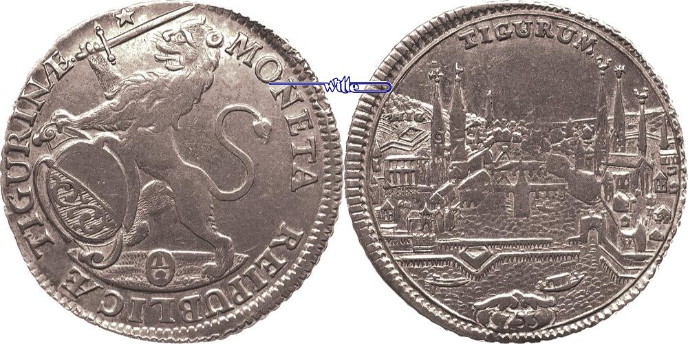 Foto Schweiz-Zürich 1/2 Taler, 1 Gulden 1753
