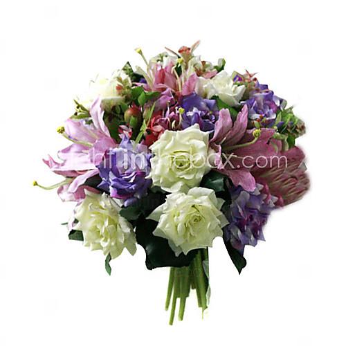Foto seda elegante rosa y el lirio con el ramo de gasa decoración de la boda ronda / ramo de novia y media de flores (0797-sim086)