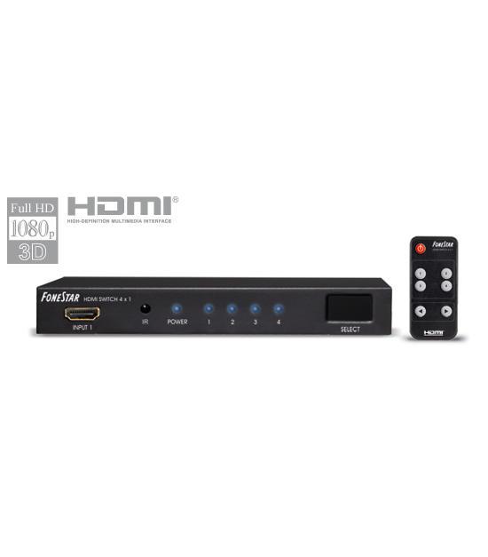 Foto selector hdmi 4 x 1 (4 entradas x 1 salida) con mando a distancia fonestar fo-376r