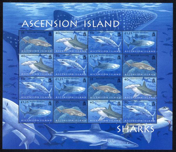 Foto Sello de Ascension 938-941 Tiburones