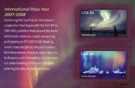 Foto Sello de Estados unidos 3897-3898 Auroras Boreal y Austral. De hb 45