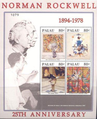 Foto Sello de Palau 1985-1988 Aniversario Norman Rockwell