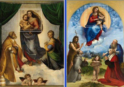 Foto Sello de Vaticano 1586-1587 Pinturas Rafael.Vírgenes. De hb 38-39