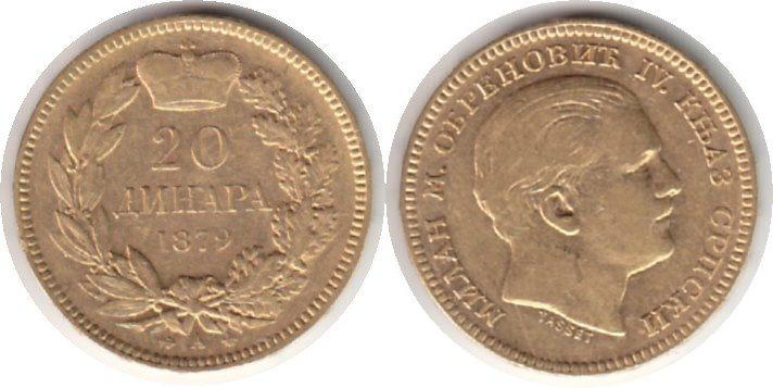 Foto Serbien 20 Coinsa 1879