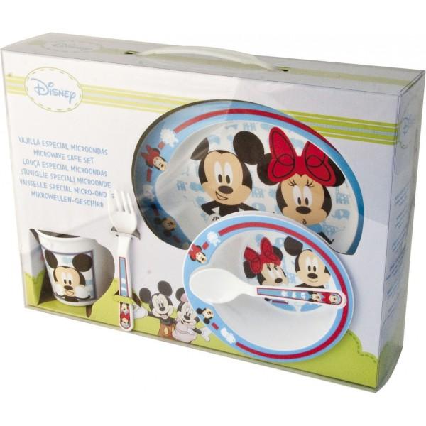 Foto Set 5 Piezas Microondas (Plato, Cuenco, Taza y Set 2 Cubiertos) Mickey y Minnie