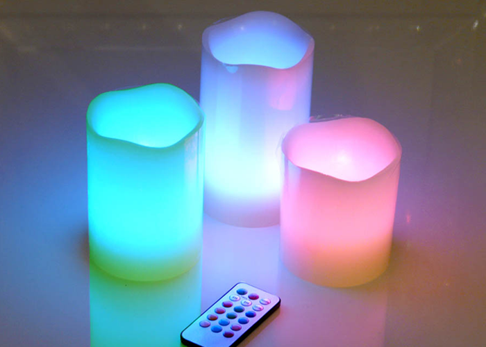 Foto Set de 3 velas led multicolor de cera natural rainbow