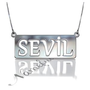 Foto Sevil - Collar plano en oro blanco de 10k con nombre turco recortado