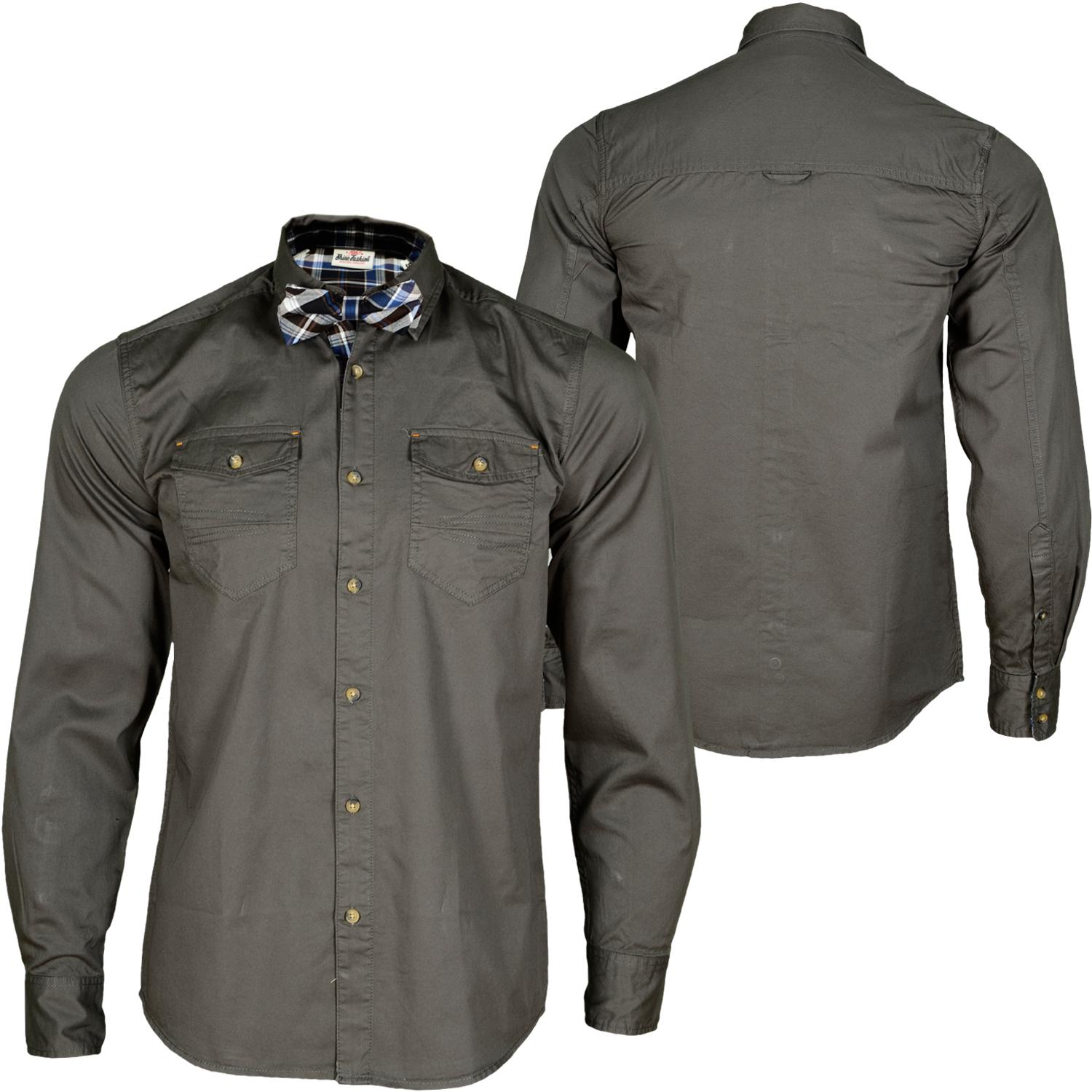 Foto Shine Mens Twill Longsleeve Hombres Camisas Gris Oscuro
