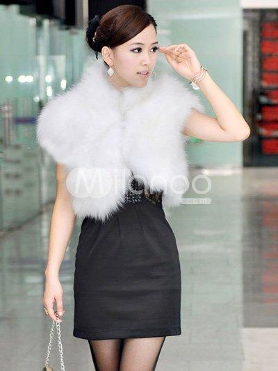 Foto Short blanco mangas Artificial cabra pelo Womens piel chaquetas