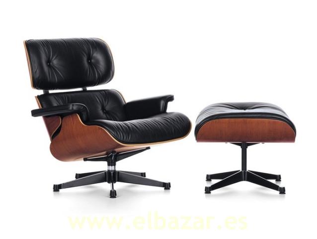 Foto Sillón estilo Eames Lounge Chair piel Blanca/Negra