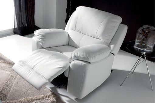 Foto Sillón relax manual tapizado piel textil color blanco.