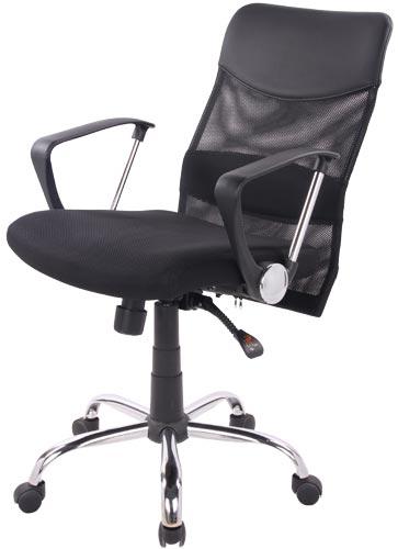 Foto Silla Alessandro Baggio Abs54-Bk Tapizada En Negro Con Malla Transpirable Con Refuerzo En Simil-Piel Regulable En Altura Respaldo Medio Con Sistema Basculante Sincro Con Bloqueo En Varias Posiciones Base Cromada Y Apoyabrazos