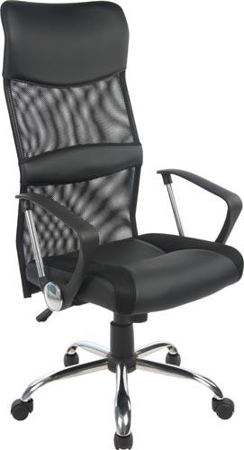 Foto Silla Alessandro Baggio Abs57-Bk Tapizada En Negro Con Malla Transpirable Con Refuerzo En Simil-Piel Regulable En Altura Respaldo Alto Con Sistema Basculante Centrado Con Bloqueo Base Cromada Y Apoyabrazos