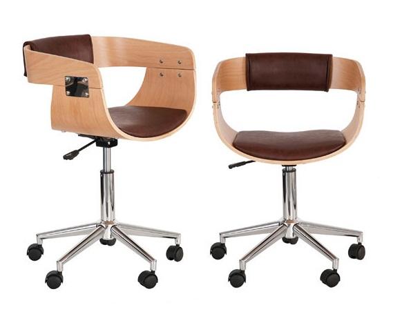 Foto Silla escritorio madera laminada piel marron
