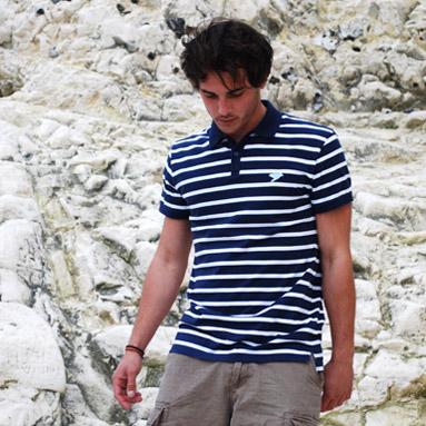Foto Silverstick 'Minaar' Organic Cotton Polo Shirt (Mens - Deep Sea/White)