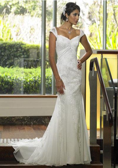 Foto Sirena V-cuello Tribunal Tren Gasa Vestidos De Novia Encaje Charmeuse