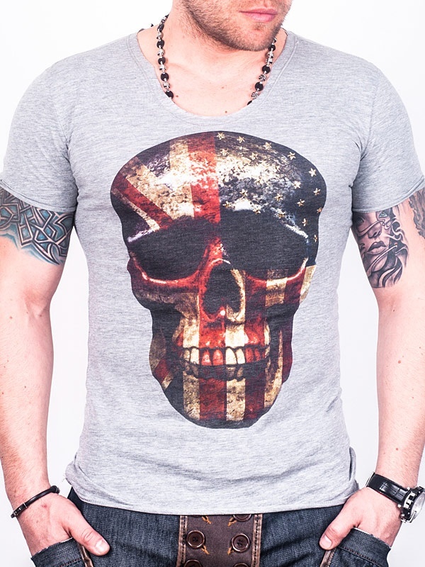 Foto Skull With UK Flags Camiseta – Gris - L