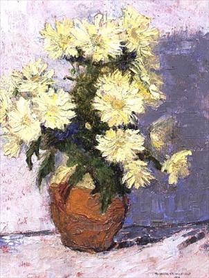 Foto Small Chrysanthemums in a red jug, 1993.. - Art Canvas