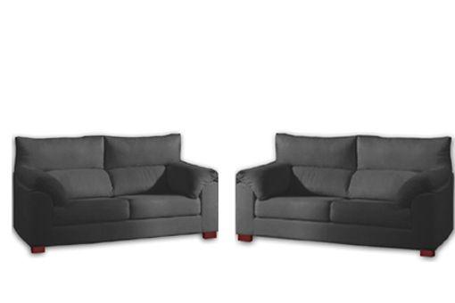 Foto Sofá dos y tres plazas con cabezal reclinable, tapizado en tela antimanchas.