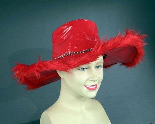 Foto Sombrero ala ancha rojo pluma cadena