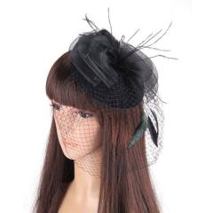 Foto sombrero pluma organdí flor malla negro moda retro mujer