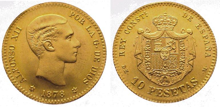 Foto Spanien-Königreich 10 Pesetas Gold 1878