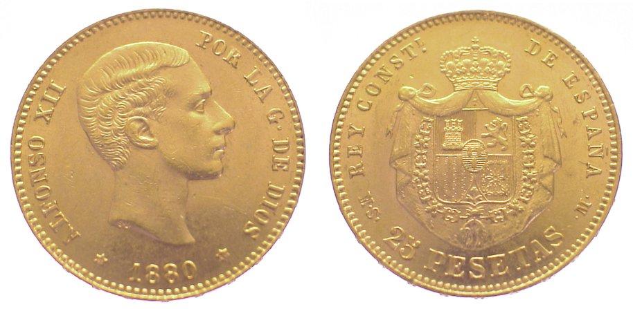 Foto Spanien-Königreich 25 Pesetas Gold 1880
