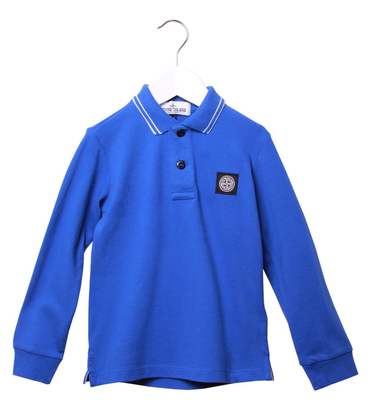 Foto Stone Island Bright Blue Pique Cotton Long Sleeve Polo Shirt-8 Years