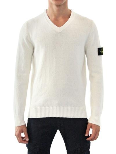 Foto stone island suéter de algodón crudo en tricot cuello v
