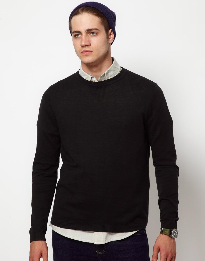 Foto Suéter con cuello redondo en contraste de ASOS Negro