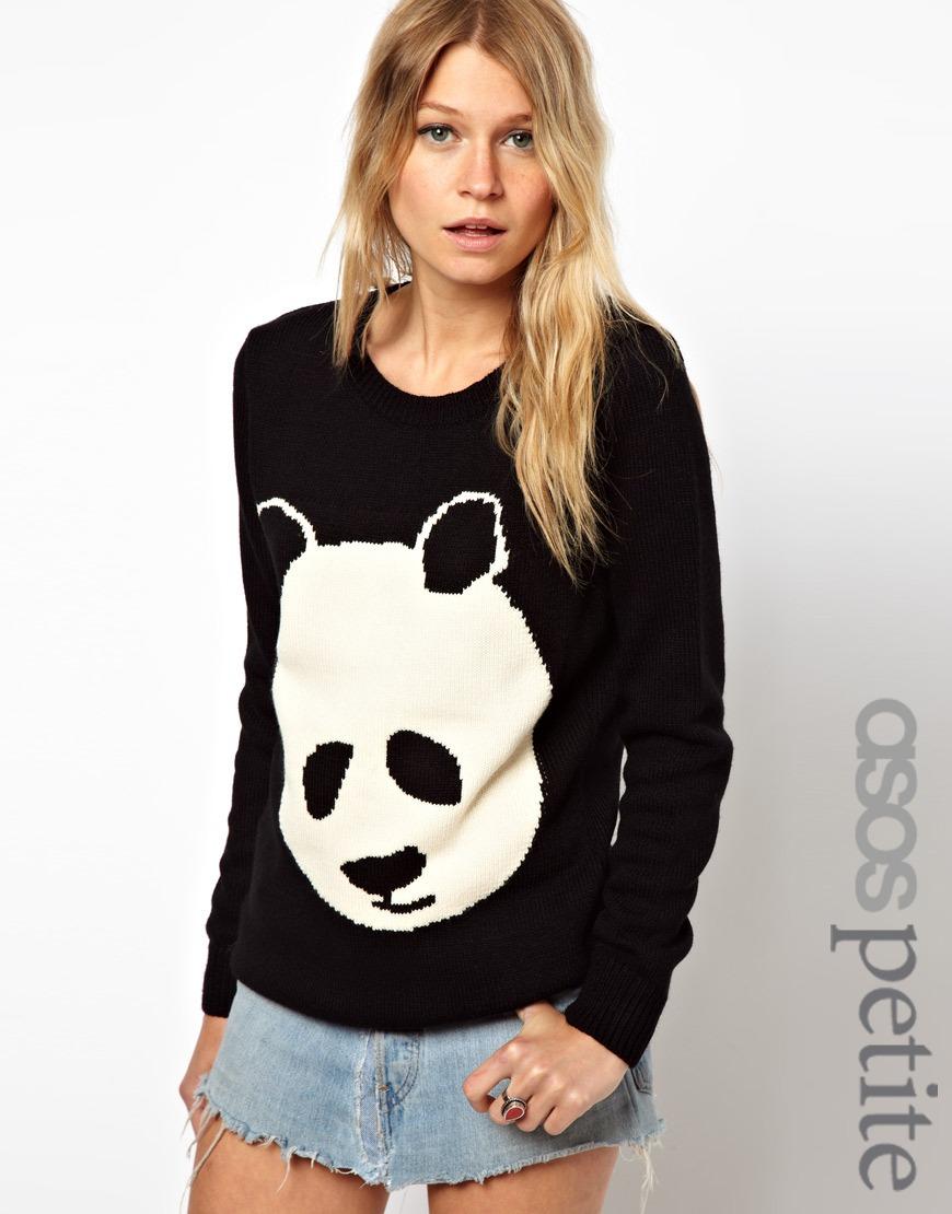 Foto Suéter con detalle de panda de ASOS PETITE Negro/crudo
