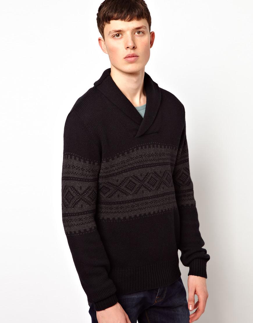 Foto Suéter de punto con grecas alpinas y cuello esmoquin de Ben Sherma...
