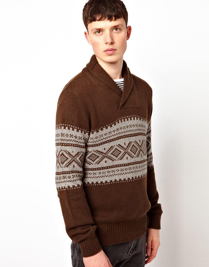 Foto Suéter de punto con grecas alpinas y cuello esmoquin de Ben Sherma...