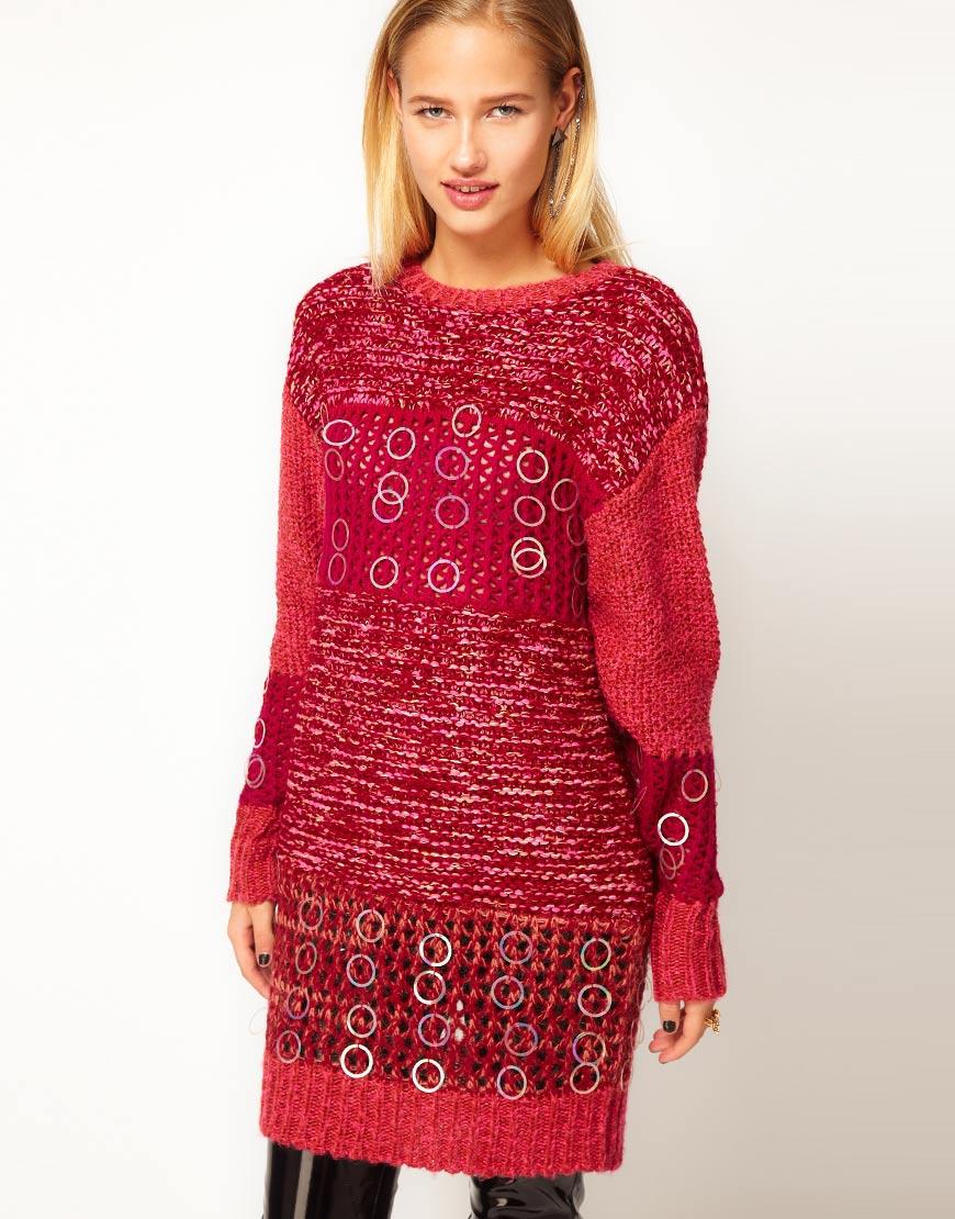 Foto Suéter extragrande con detalle de anillas de ASOS Revive Rosa