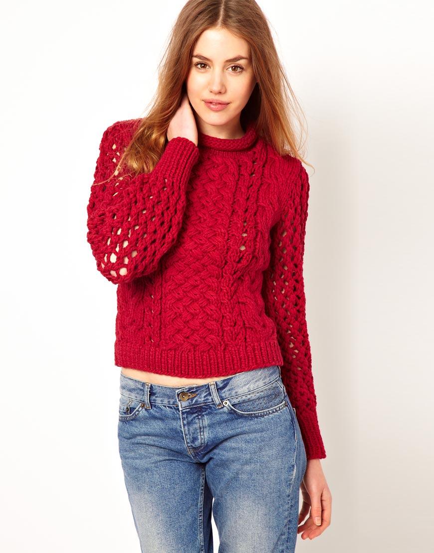Foto Suéter grueso con cuello redondo de ADAM by Adam Lippes Carmesí