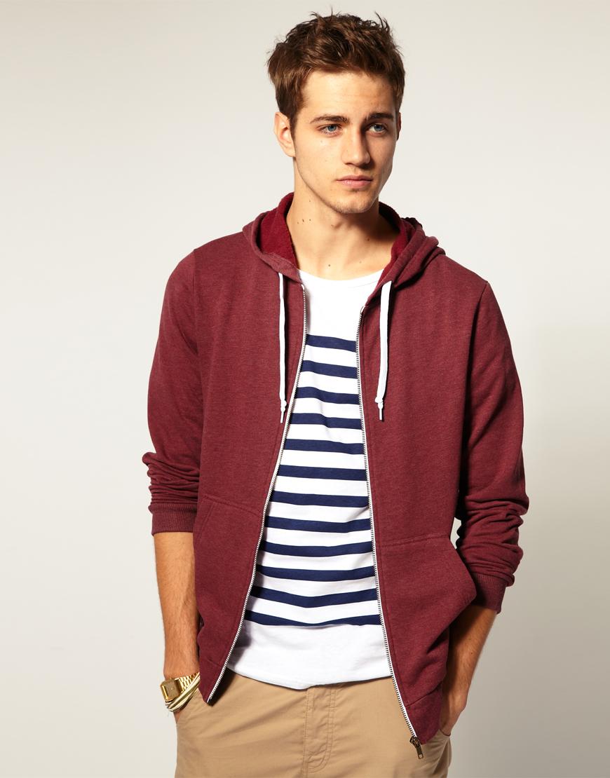 Foto Sudadera de marga teñida con capucha y cremallera de ASOS Rojo marga