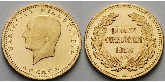 Foto Türkei 100 Piaster, 1 Lira, 6,62 g fein, 22,00mm Ø 1923/35