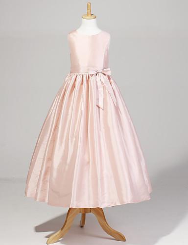 Foto tafetán de la boda / fiesta de niña de las flores vestido sin mangas dulce con el arco