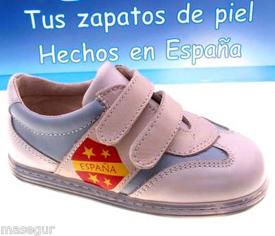 Foto Talla 32. Zapatos Casual Niño. Piel. Hecho En España. Beige-blanco-azul
