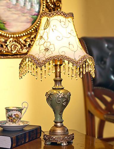 Foto Tallado Continental-estilo de tabla de la lámpara de mano Cuerpo Resina Shade Fabric