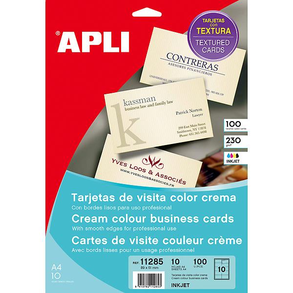 Foto Tarjetas de visita Apli bordes lisos color crema A4 230g 10 hojas