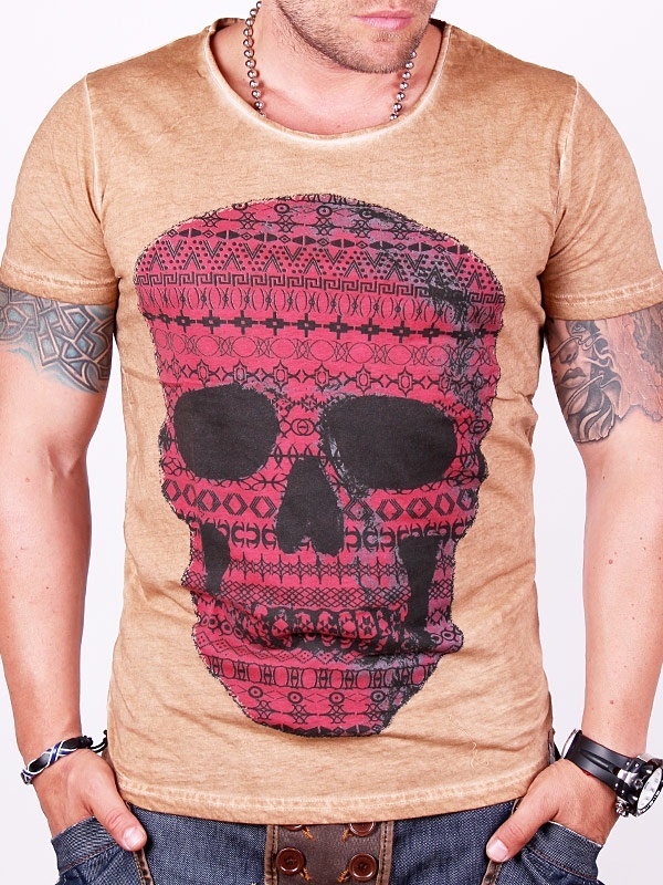Foto Tattooed Skull Camiseta – Marrón - L