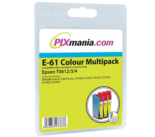 Foto Tikoo Multipack 159E006120 equivalente al Epson T0612/3/4 - cian/magenta/amarillo para Epson Stylus D68 PE, D88 PE, DX3800, DX3850, DX4200, DX4800, DX4850