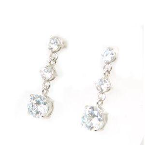 Foto TOC Beadz 3 Stone Solitaire Drop Stud Earrings In Sterling Silver