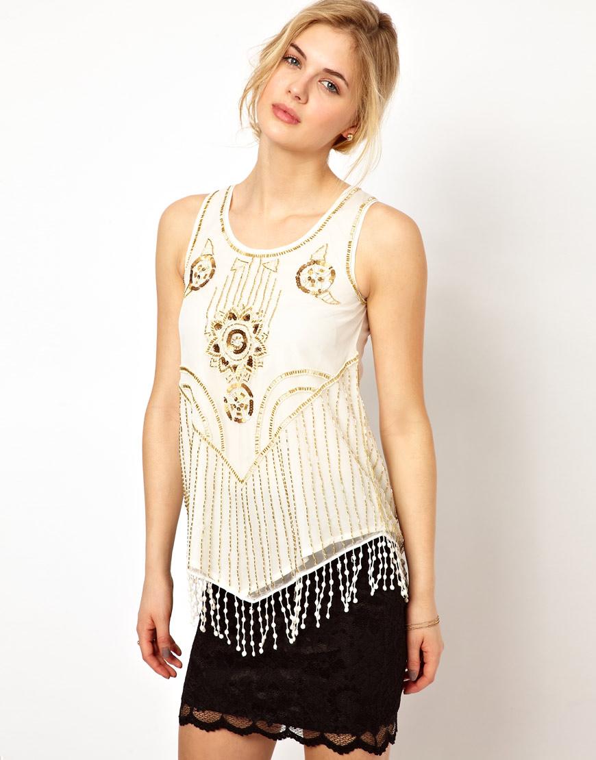 Foto Top con lentejuelas y flecos de Frock and Frill Blanco