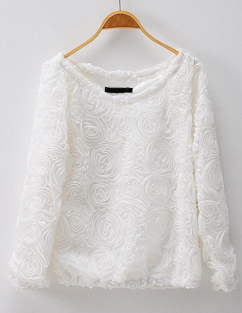 Foto Top encaje estampado mangas largas-Blanco
