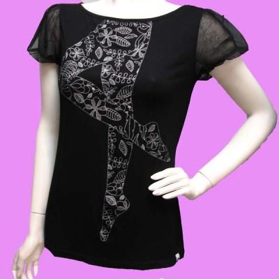 Foto Tres boutons: camiseta manga tull estampado en plata