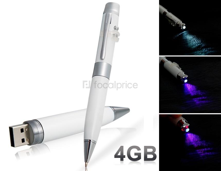 Foto Tres colores Laser Pointer bolígrafo 4GB USB Flash Drive (Blanco)
