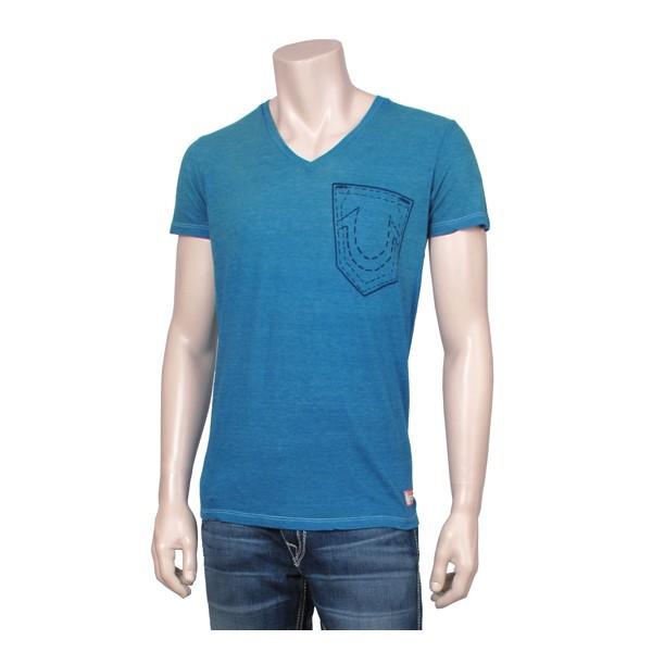 Foto True Religion impresión azul del bolsillo T-Shirt